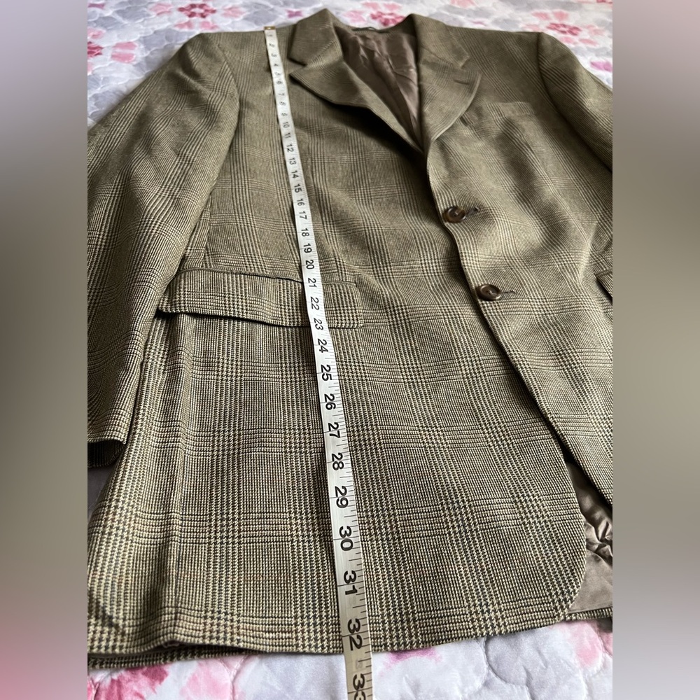 Lauren Ralph Lauren Tan Glen Plaid Blazer Silk Wool 42L - Picture 13 of 14